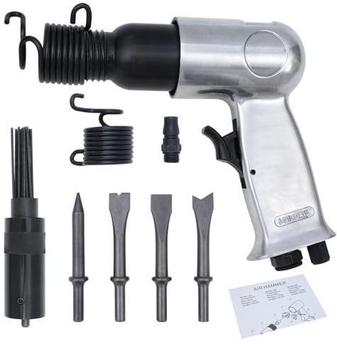 BHTOP Air Needle Scaler with 4 Chises, 19 Needles Pneumatic Air Hammer Needle Gun for Metalworks, Rust, Weld & Paint Remover