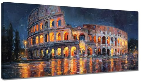 Malen Nach Zahlen Erwachsene Landschaft, Malen Nach Zahlen Rom Paint by Numbers, DIY Set Erwachsene Leinwand Ölgemälde mit Pinseln und Acrylfarben für Zimmer Deko, Geschenke für Frauen 40x80cm Y3-227