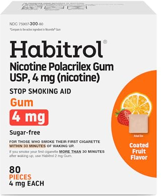Habitrol Nicotine Gum - 4 mg, Fruit Flavor, 80 Count - Reduces Cravings & Helps Quit Smoking