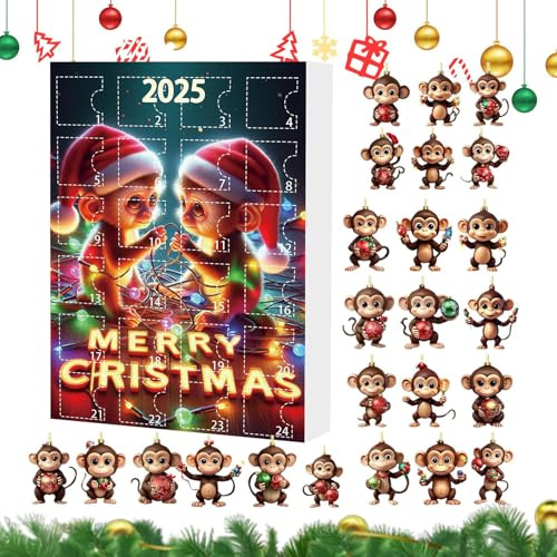 Calendario 'Avvento scimmia decorazione acrilica, contatore di giorni 24 pezzi ornamenti scimmia | decorazione per auto, ufficio, camera da letto, feste di compleanno