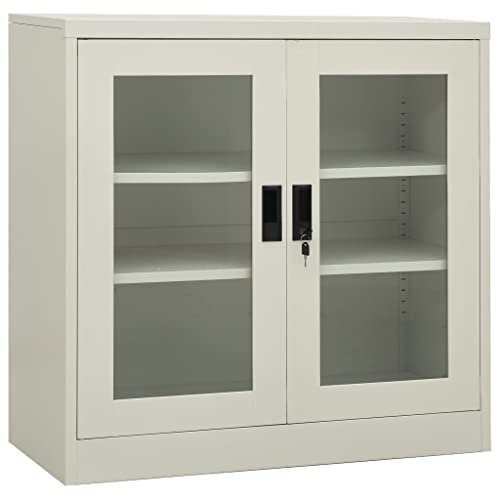 KTHLBRH Büroschrank mit Türen aus gehärtetem Glas, Aktenschrank aus Stahl mit 2 verstellbaren Einlegeböden und Schloss für sichere Organisation von Dokumenten