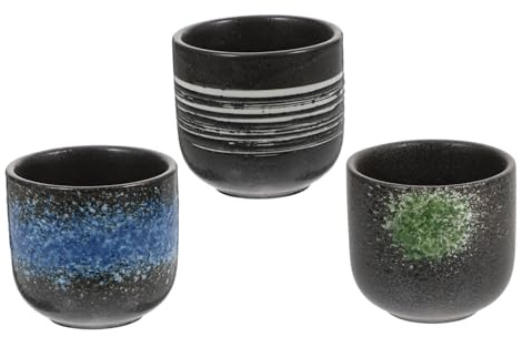 WEKADRIN 3 pezzi Tazze da Tè Giapponesi in Ceramica Colorata Tazze da Bere per Casa e Ufficio Resistenti e Versatili per Sake Tè e Bevande Design Creativo senza Manico Adatte Feste e