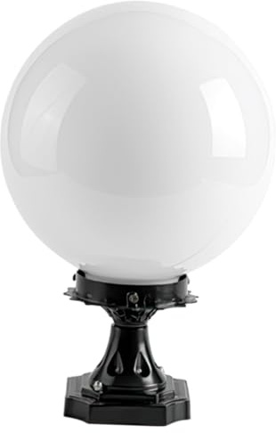 Veemoon Pantalla de Lámpara Esférica para Poste de Luz Exterior de 20 CM Base de Aluminio Cuadrada Luminaria de Acrílico Blanca para Jardín Patio y Entrada Farola Decorativa para