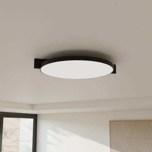 LUMIÈRE Design Deckenleuchte 'Resa' LED warmweiß 2700 K nicht dimmbar CRI 95 rund flach Aufbauleuchte Wohnlicht modern für Wohnzimmer Flur Schlafzimmer Schwarz 44cm