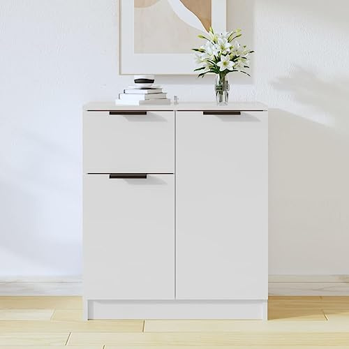 Nqyjm Förvaringsskåp med låda och 2 dörrar skänk vit 60 x 30 x 70 cm ingenjörsträ sidoskåp matbord för kök, vardagsrum, sovrum, modell 2
