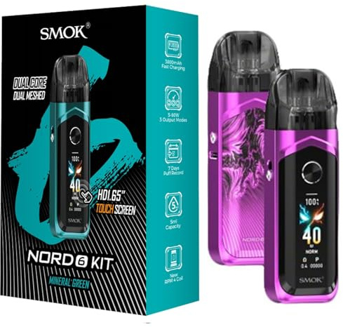 Smok Nord 6 Kit Built in 3800mAh Battery Top/Slid Filling 5ml Nord 6 Pod Cartridge Fit RPM 3 Coils/RPM 4 Coil, Refillable & Rechargeable Vape Device 80W Vaporoizer (Rosa)