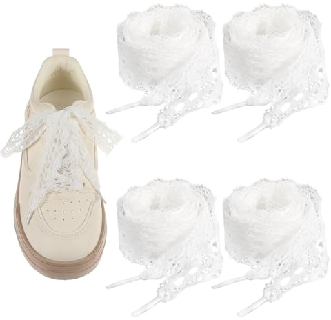 Thinp Lot de 2 paires de lacets en dentelle blanche - Largeur : 3 cm - Dentelle plate - Pour femme - Chaussures de sport - Chaussures de course - Blanc - 120 cm