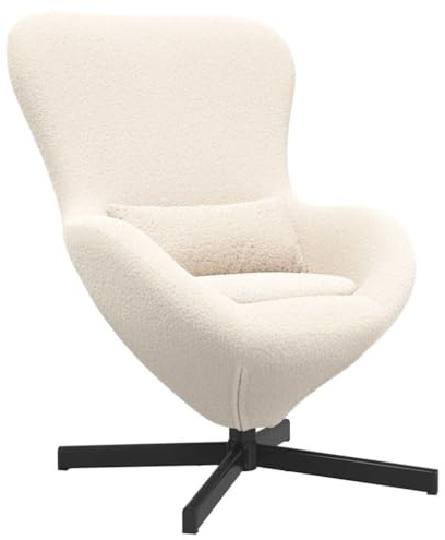 Yisssmeng Creme Ei-Sessel 63x73x90 cm aus wollähnlichem Stoff auf Metallgestell mit 360°-Drehfunktion und Rückenstützkissen Modernes Design für Living Room Schlafzimmer und Home Office