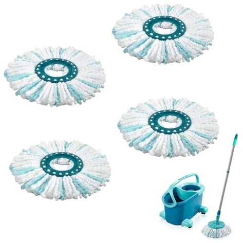 4 Stück Ersatzkopf kompatibel mit Leifheit Clean Twist Disc Mop Ergo | Wischmopp Ersatzbezug mit 2-Faser-System, waschbar bis 60 °C, für Fliesen Laminat Holz