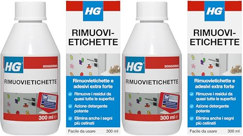 HG Rimuovietichette - Liquido Detergente Adatto a Rimuovi Adesivi, Materiale Appiccicoso, Catrame, Grasso e Olio dalle Superfici in Legno, Metallo e Plastica, 300 ml (Confezione da 2)