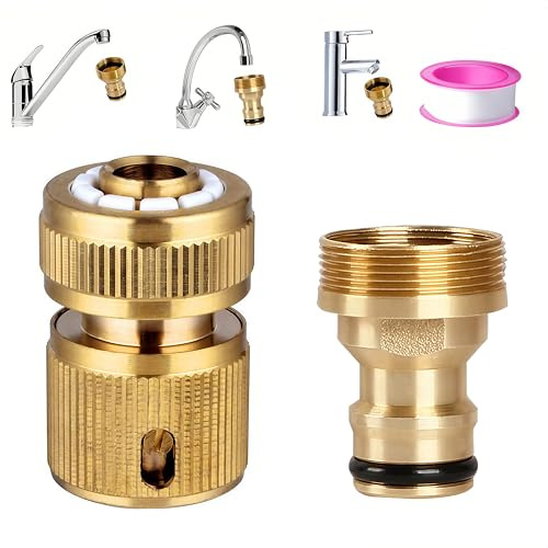 Brass Universal Tap to Garden Hose Connector Set, 22mm Male & 24mm Female Thread Tap Adapter + Quick Release Hose Coupler, UK Kitchen Sink Basin Tap to Garden Water Pipe Quick Connect Fitting
