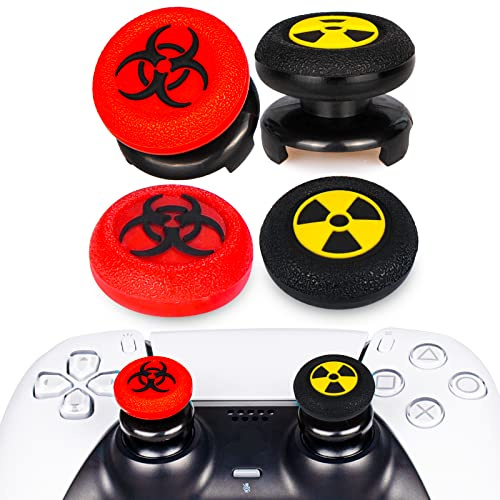 Playrealm FPS - Extensor de Pulgar y Cubierta de Silicona de Goma para impresión, 4 Juegos para PS5 Dualsenese y PS4 (Negro Radiante y Rojo BioH)