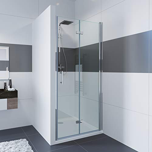 Duschtür IMPTS 120cm Falttür Rahmenlos Duschabtrennung Nische Duschkabine Sicherheitsglas mit Nanobeschichtung Nischentür Dusche Höhe 195cm