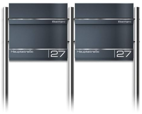 Metzler Boîte aux Lettres sur Pied 2 Cases pour immeuble – RAL 7016 Gris Anthracite – Boîte Double autoportante avec Porte-journaux et Pieds en INOX – Gravure Laser – Modèle Hermann
