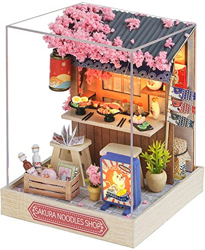 CUTEROOM DIY Miniature Doll House Kits, DIY House Kit with Dust Cover, 3D Wooden Dollhouse Kits to Build for Teens Adults Birthday Gift (Sakura)