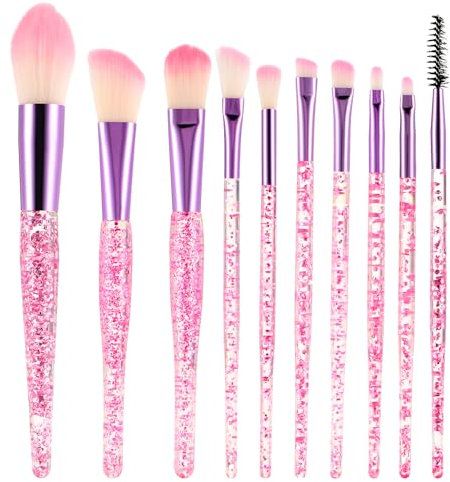 Molain Set di pennelli per make-up con cristalli glitterati, 10 pennelli per fondotinta, senza macchie, per correttore, per eyeliner, fard, colore 1
