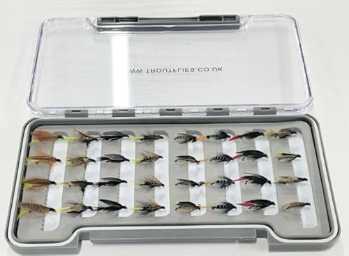 Barbless Loch trout flies, 32 boxed set, Great selection for Scottish and Irish Loch Fly Fishing, See Description. Mixed sizes