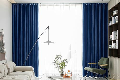 KnSam 2er Set Blau Vorhang Gardinen Abdunkeln, Vorhang Gardine Fenster Einfarbig, Samt Ösen Ösenschal Blickdicht Vorhänge Wohnzimmer Deko, Jeder B 107 x H 229cm