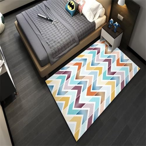 Kunsen 80X160CM Teppich Gross Geometrischer kurzer Samt, Anti -Slip -Kurzhaarteppich kann quadratisch gewaschen Werden Bettumrandung Mehrfarbig Haus Dekoration Moderne Teppiche Wohnzimmer