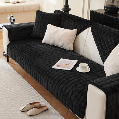 Weiche Flanell-Sofabezüge, waschbar, verdickter Sofa-Schonbezug, 1/2/3/4-Sitzer, rutschfester Sofaschutz, Sofaschonbezüge, L-förmiger Möbelschutz (70 x 150 cm, schwarz)