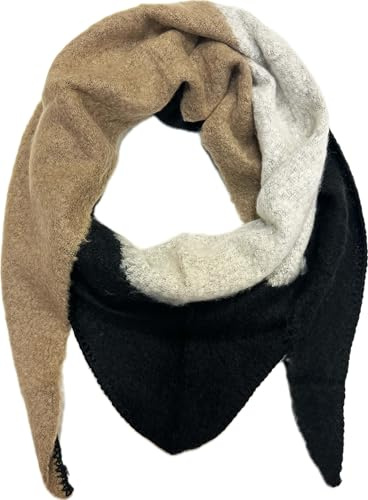 Jeamis XXL triangel stickad halsduk varm vinter halsduk modeduk höst vår triangelhalsduk ull stola duk, BRUN, 160 x 48 cm