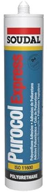Soudal Purocol Express D4 Polyurethane Thixotropic PU Based Construction Adhesive Wood Bonding Cartridge 310ml Transparent PU High Strength, Solvent Free, Water Resistance, Professional Quality