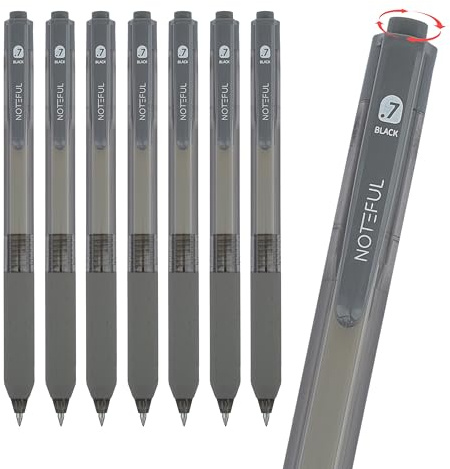 NOTEFUL Retractable Silent Click Gel Pens For Journaling, Smooth Writing, Black Gel Ink Medium Point Pen (0.7 mm), Pack of 8