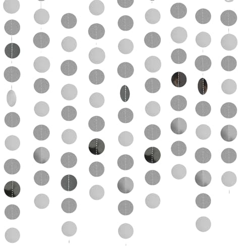 Lot de 4 bannières rondes en papier à paillettes multicolores à pois circulaires pour fête d'anniversaire, mariage, fête de Noël (argenté)