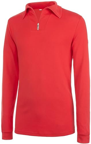Brandsseller Shirt Herren Langarm 56 mit Reißverschluss Baumwolle atmungsaktiv Ski Fahrrad Sport – Rot