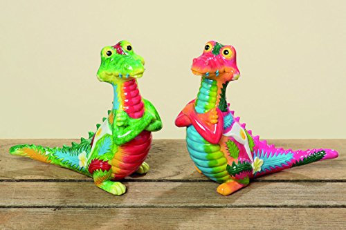 Geschenkestadl 2 er Set Krokodil Figuren Tierfigur bunt je 16 cm Echse Reptil Figur