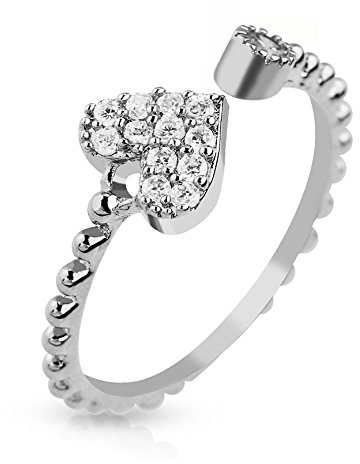 Bungsa Mittelring Herz mit Zirkonia Gold Silber Kristall Zehenring Zehring verstellbar für Damen Edelstahl (Zehring Fussschmuck Fussring Toe-Ring Nail Ring Mittelring Nagelring biegbar verstellbar)