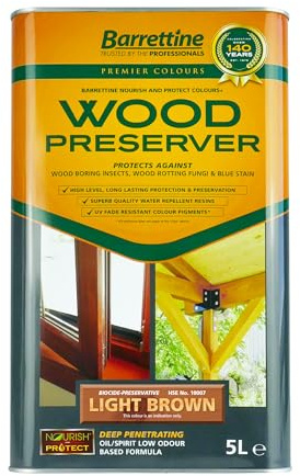 Barrettine Wood Preserver (Light Brown, 5L) - UV Fade Resistant, Durable & Water Repellent Premier Wood Preserver, Deep Penetrating, Low Odour & Oil Based, Suitable for Outdoor & Indoor Use