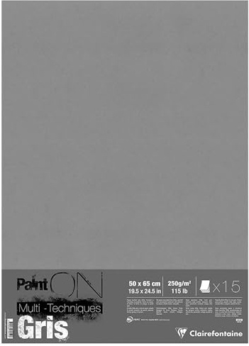 Clairefontaine 975812C PaintOn Mappe (mit 15 Bögen, 250 g, 50 x 65 cm, ideal für weiße Zeichnungen und Multitechniken) grau