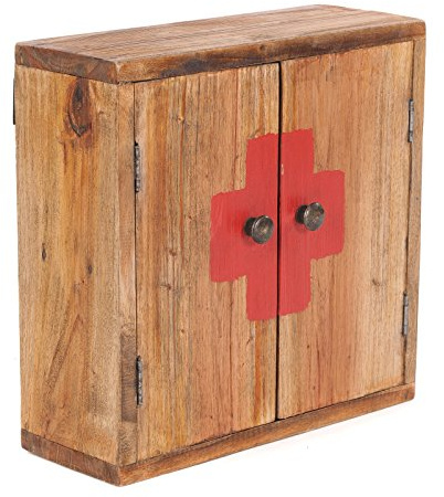 DESIGN DELIGHTS Armadio Medico Vintage | 35x35x35x13cm (HxLxP), Legno Riciclato | pensile, mensola a Muro, armadietto per medicinali, Armadio Bagno in Legno massello, Marrone Vintage | ripostiglio