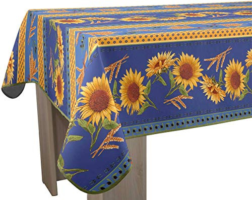 Le Linge de Jules Nappe Anti-Taches Tournesol Bleu - Taille : Rectangle 150 x 300 cm