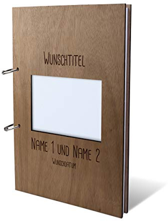 Hochzeit Gästebuch Nussbaum Holz Gravur individuell Holzcover mit 144 Naturpapier Innenseiten DIN A4 hoch 215 x 302 mm - Rechteck