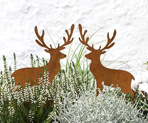 LB H&F Lilienburg 2er Set Hirsch Weihnachtsdeko Gartenfigur Roststecker Weihnachten Rost Metall wetterfest (Hirsch Set - Gr)