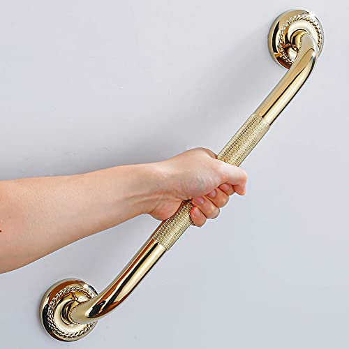 IMPEU Maniglia per doccia testurizzata, asta di supporto per bagno da 45,7 cm, elegante corrimano antiscivolo di sicurezza, finitura oro lucido, ideale per anziani, bambini, anziani