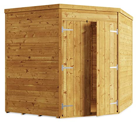 BillyOh 7x7 Expert Workshop Corner Wooden Garden Shed, 6.5ft Pent Roof Garden Storage Shed with 5-Sides Corner Design, 11mm Tongue & Groove Wall, Roof & Floor | Versatile Wood Outdoor Storage Building