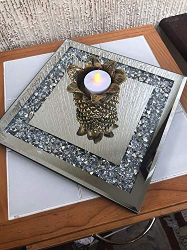 Biznest Square Diamante Mirrored Crystal Candle Plate Candle Holder Loose Jewel Candle Holder An Elegant Addition 25Cm