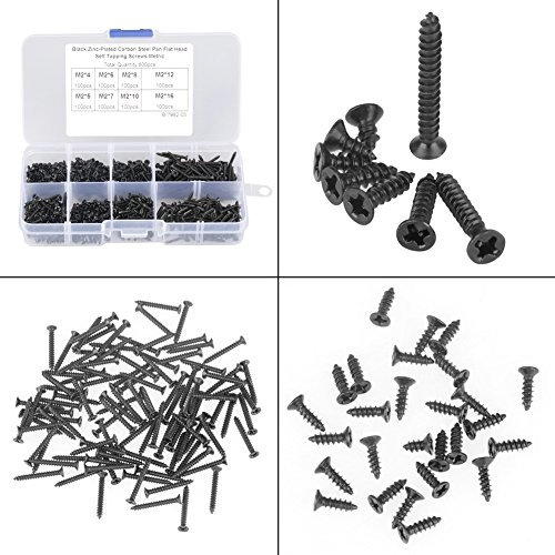 Schraubensatz, selbstschneidende Schrauben Kit M2 Schwarze Flachkopfschrauben, Schrauben, für Holz für Möbel