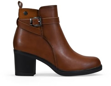 BOSANOVA Botines de Mujer con caña Baja de 14 cm, tacón Ancho de 6'4 cm y Detalle de Tira con Hebilla Decorativa en el Lateral. Cierre con Cremallera Interior. Calzado para Mujer Cuero 37