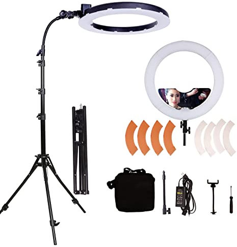 GSKAIWEN 18 Zoll 65W LED Make-up Ringlicht mit Spiegel für Augenbrauen-Täto, Wimpernverlängerung, Beauty und Studio-Videofotografie, Licht mit Stativ, Handyhalter, Spiegel und Tragtasche