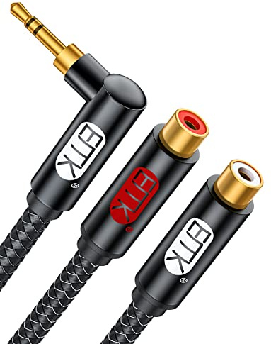EMK Cavo audio stereo da 3,5 mm a RCA, placcato oro, da maschio AUX a 90° a 2 RCA femmina, 1,8 m/2 m, compatibile con smartphone, MP3, tablet, altoparlanti, home theater