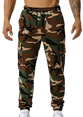 YEBIRAL Herren Cargo Jogginghose Camouflage Sporthose Jogger Hose Männer Modern Baumwolle Jungen Slim Fit Freizeithose Trainingshose Sweatpants mit Tasche