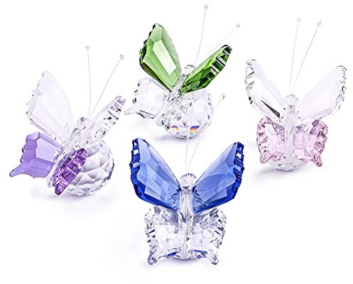 H&D HYALINE & DORA Set 4pcs Crystal Flying Butterfly with Ball Base Figurine Cut Glass Ornament Statue Animal Figurine Collection Home Wedding Office Table Decorations
