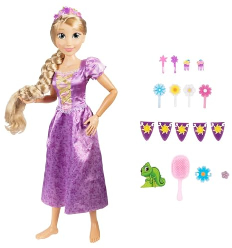 Disney Princess Rapunzel Doll Playdate 81,3 cm hoch & beweglich, My Size Gelenkpuppe in lila Kleid, kommt mit Bürste zum Kämmen Ihrer langen goldenen Haare, Blumengirlande, Haarband & Haarnadeln