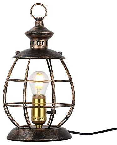 SUNLLOK Vintage Holzlaternen Tischlampe für Wohnzimmer, Industrielle 12-Zoll Anti Rustikal Nachtlese Schreibtischlampe – Hurricane Nachttischlampe für den Flur im Freien, Veranda, Terrasse (Gold)