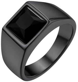 Bague Homme Acier Noir Plaque 72 Pierre Noir Petit Anneau Chevaliere Zircon Inoxydable Bagues Garcon Zirconium Bijoux Pouce Index Annulaire