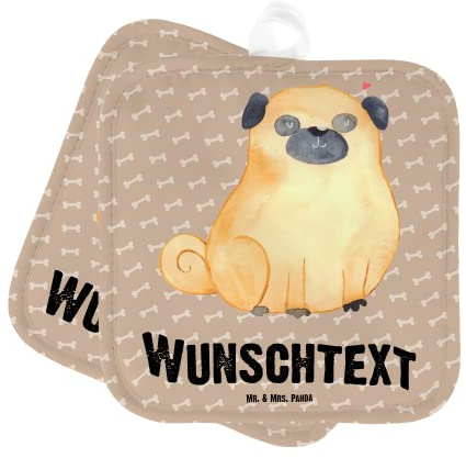 Mr. & Mrs. Panda Personalisierte Topflappen Mops - Geschenke, selbst gestalten, Liebe, Hund, Pure, Hundebesitzer, Personalisiert, Topfhandschuhe, Bedrucken, Knuffig, mit Namen